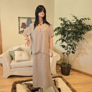 K Studio Tan 2 Piece Maxi-Dress with Short Sleeve Topper Jacket, Size 12